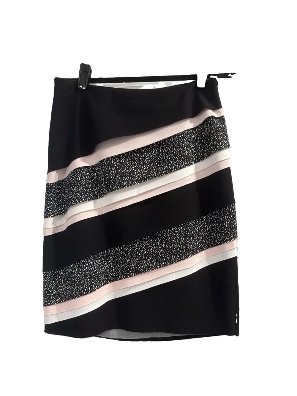 NWOT WHBM Black White Pink Striped Tiered Pencil Skirt Knee Length Sz 6 Lined